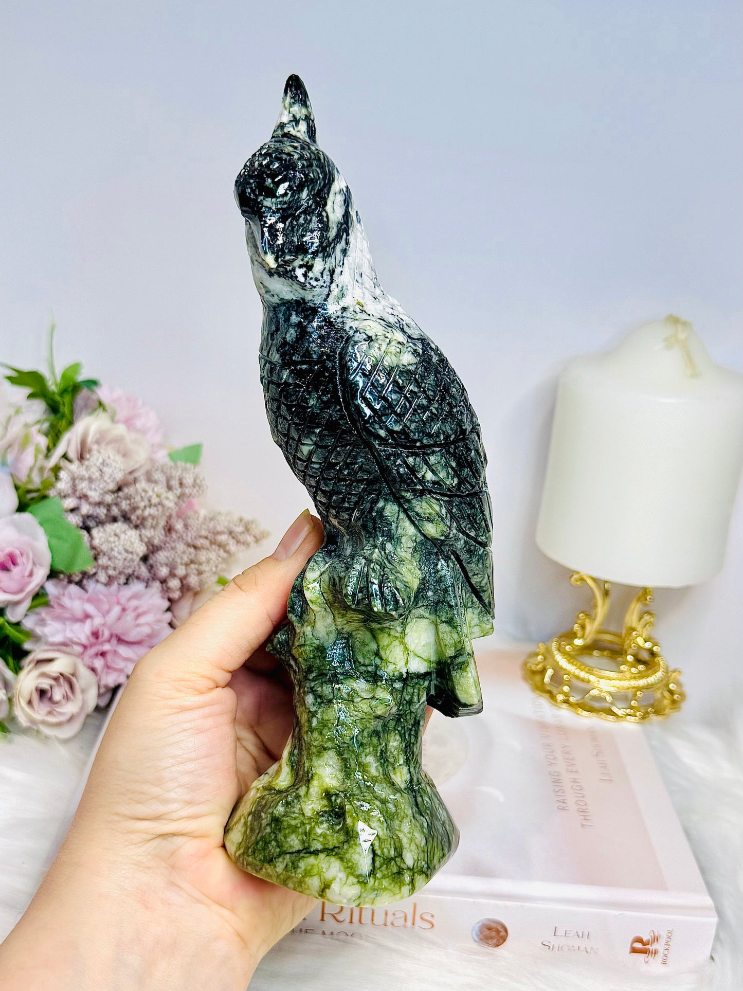 Large Chunky Jade Carved Parrot 20.5cm 770g