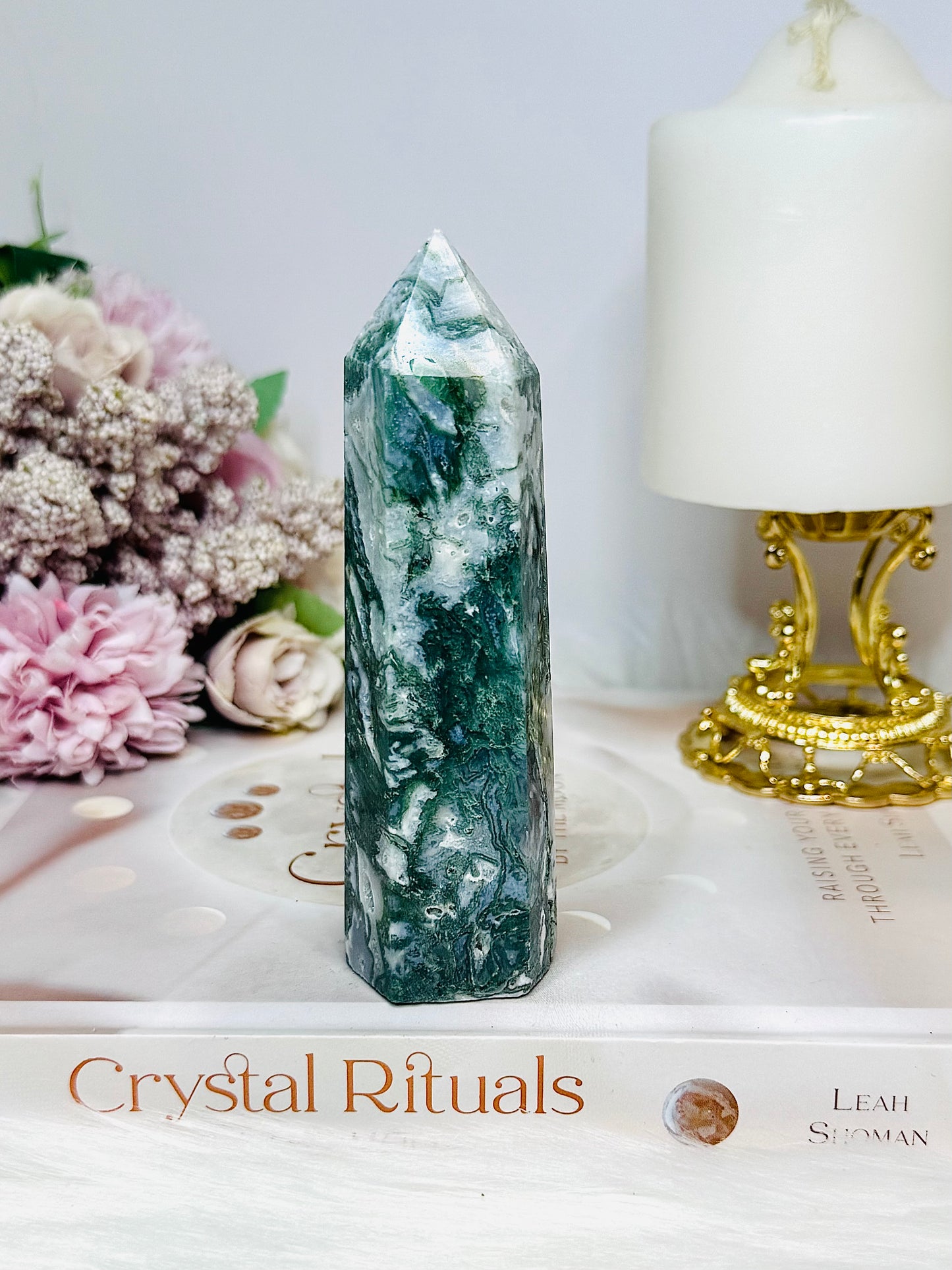Moss Agate Tower 12cm