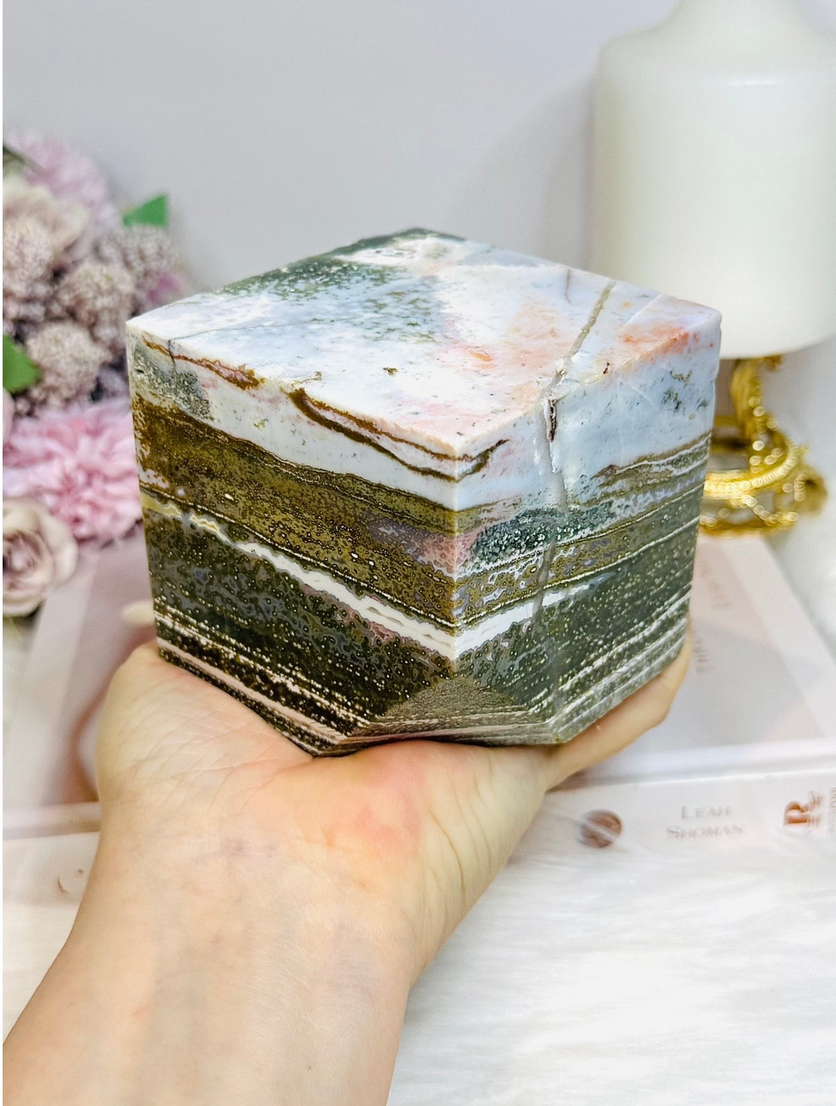 Large Ocean Jasper Carved Cube 1.18KG