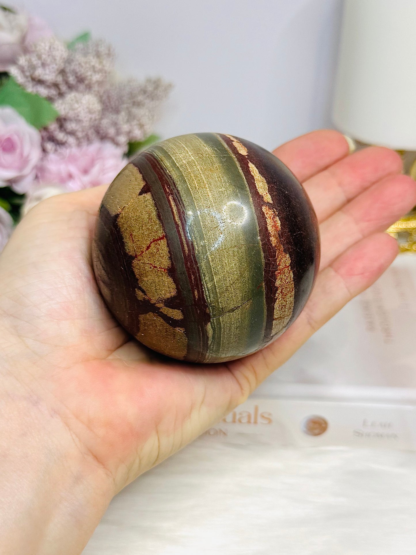 Large Zebra Rock Sphere on Stand 452g