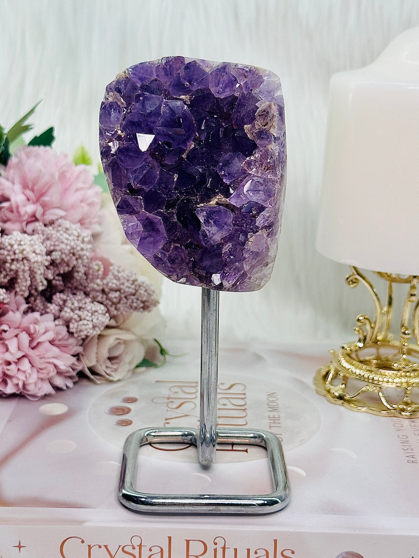 Beautiful Amethyst Cluster on Silver Stand From Brazil