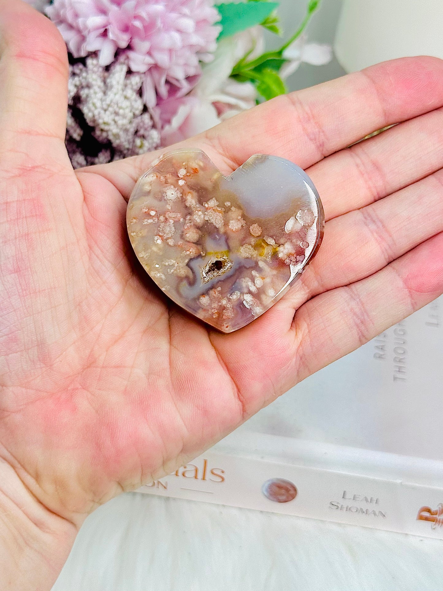 Beautiful Druzy Flower Agate Heart