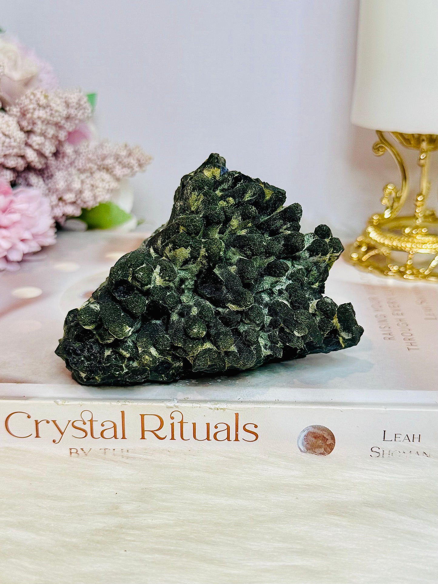 A Collectors Piece ~ Rare High Grade Green Hedenbergite Quartz Crystal Cluster 9.5cm 367g