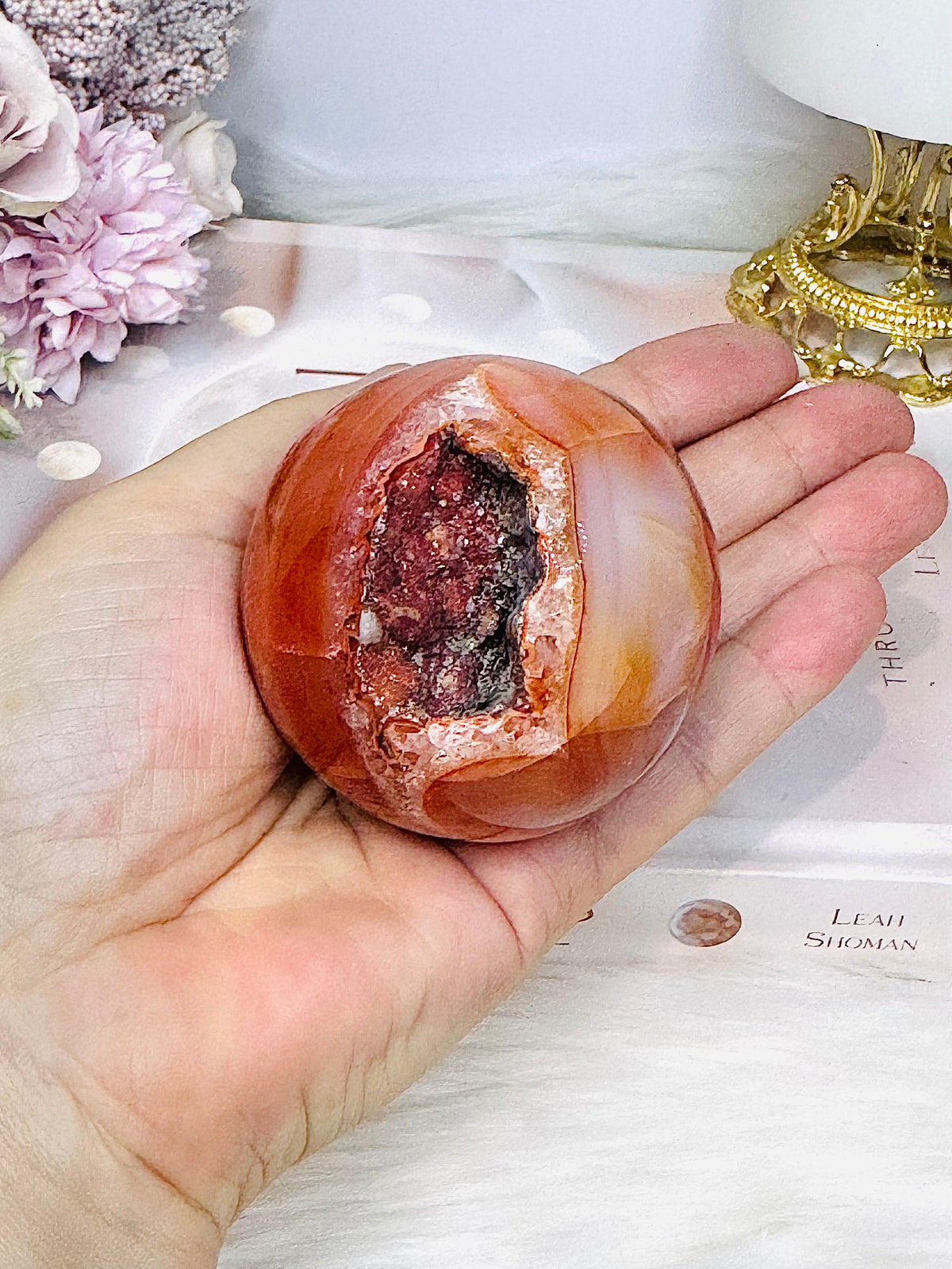 High Grade Druzy Carnelian Sphere on Stand 295g