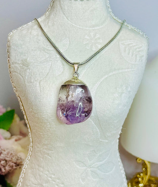 Amethyst Silver Pendant on Silver Chain in Gift Bag