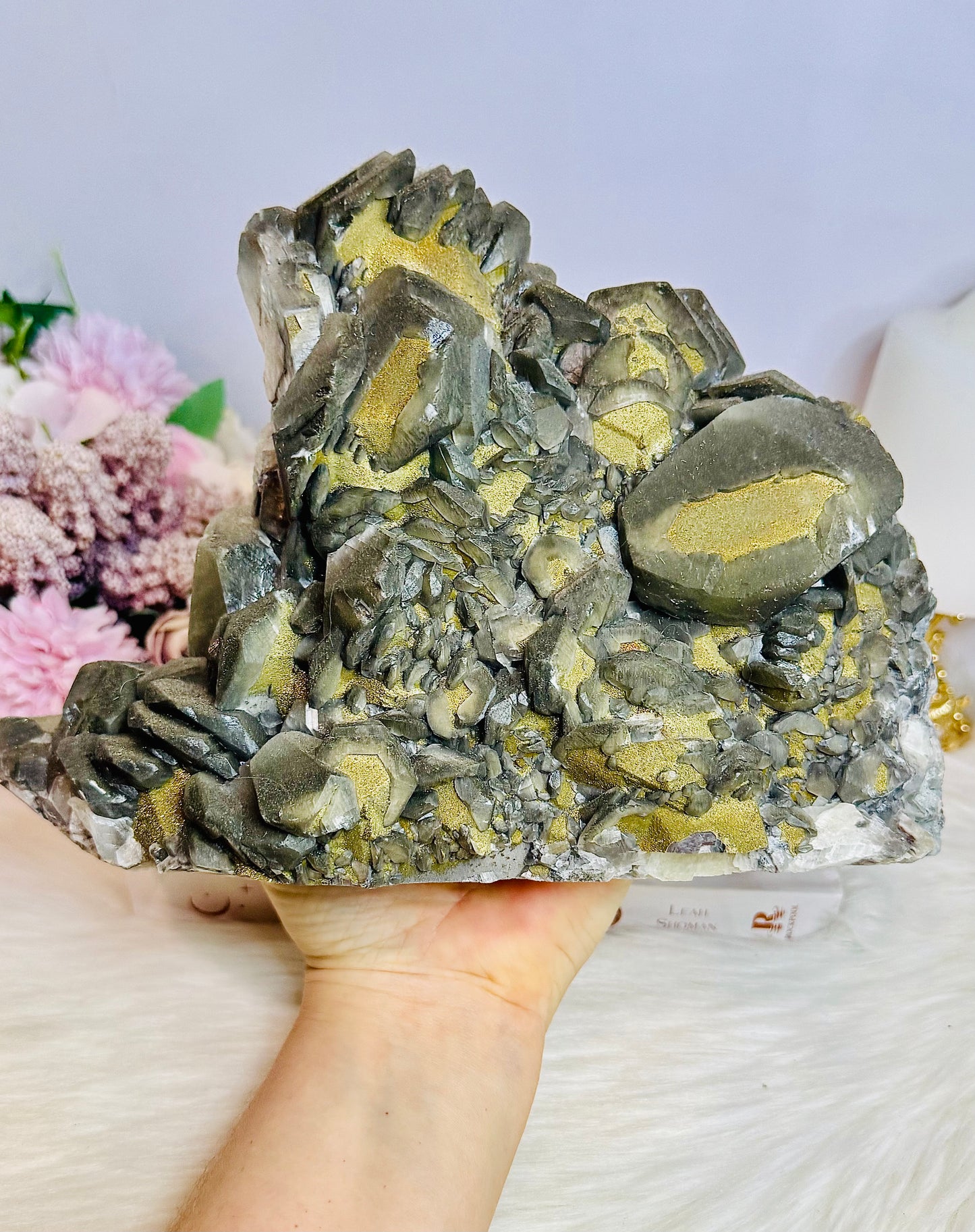 A Collectors Piece ~ Huge Black Benz Calcite Specimen with Pyrite 23cm 2.5KG