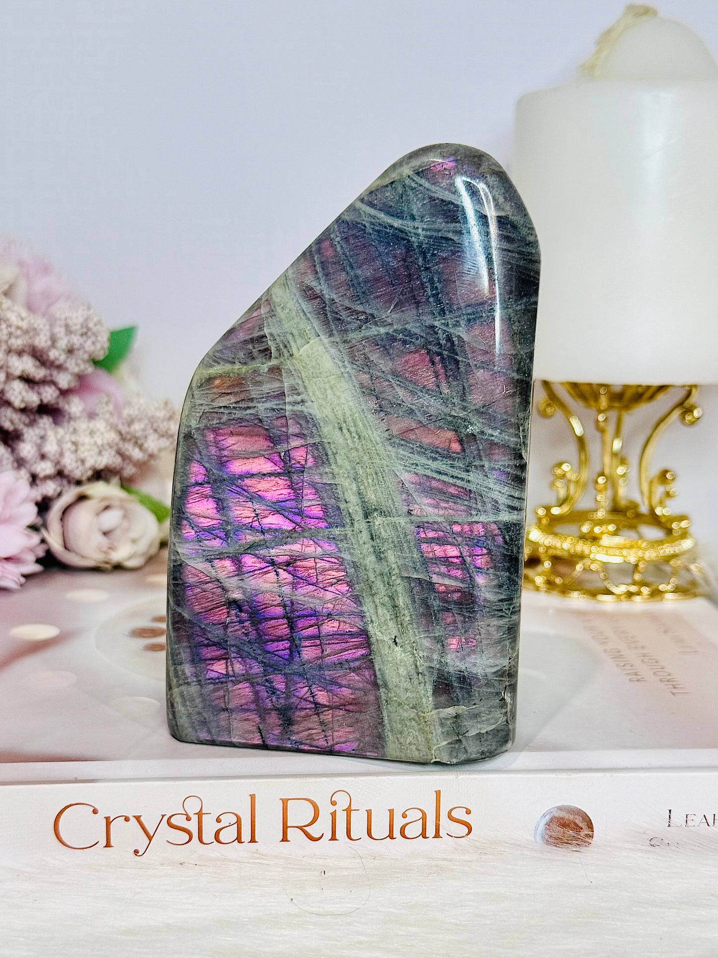 Natural Large Pink & Purple Flash Labradorite Freeform 11cm 610g