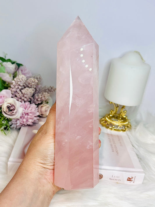 Large Chunky Pink Rose Quartz Tower 1.15KG 21.5cm