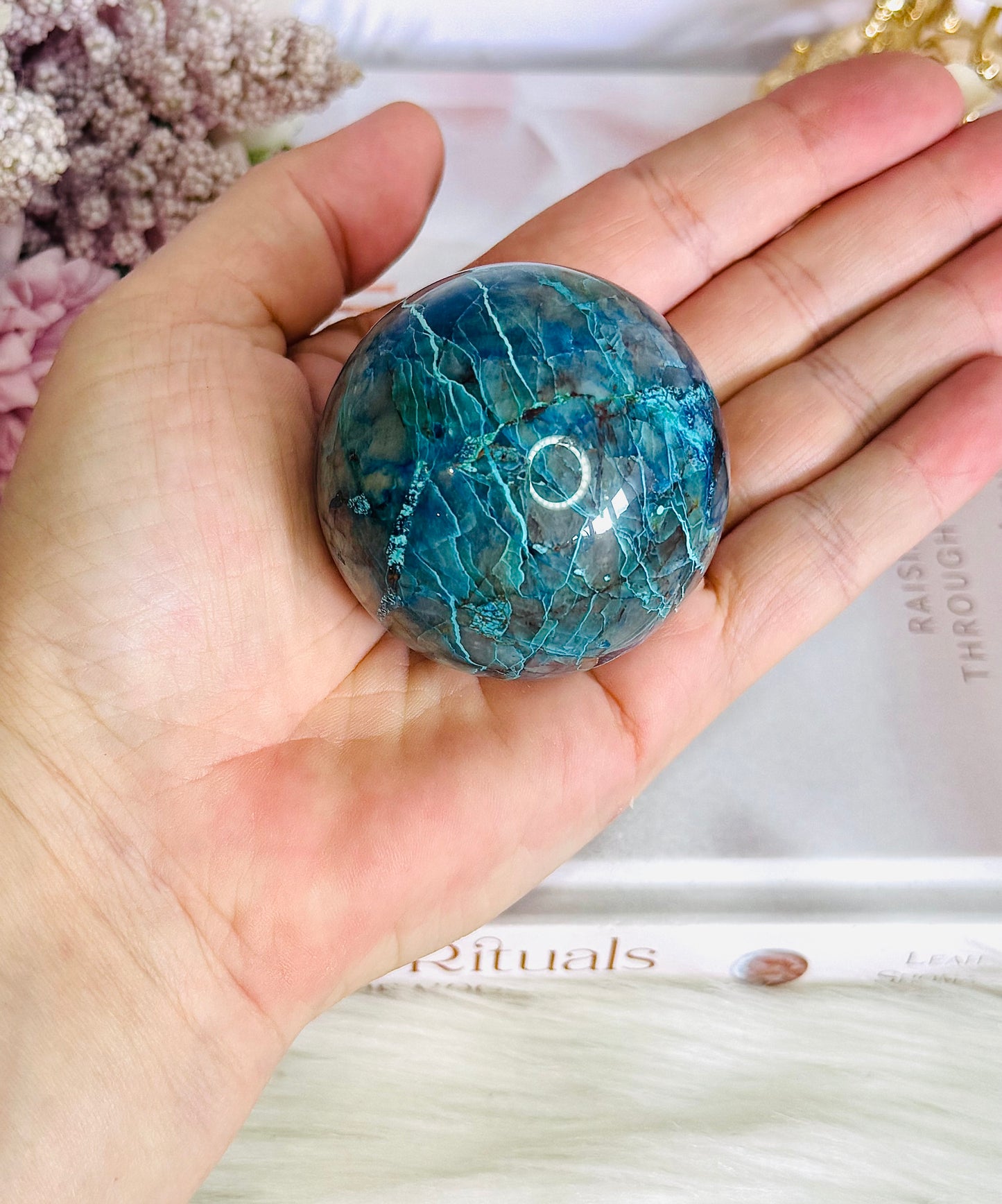 Absolutely Incredible High Grade Chrysocolla Sphere on Stand 198grams