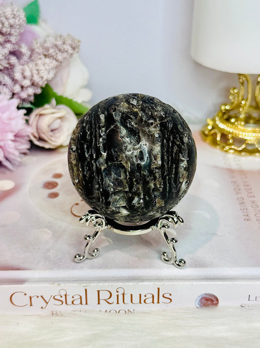 Black Sphalerite Druzy Sphere On Stand 238g