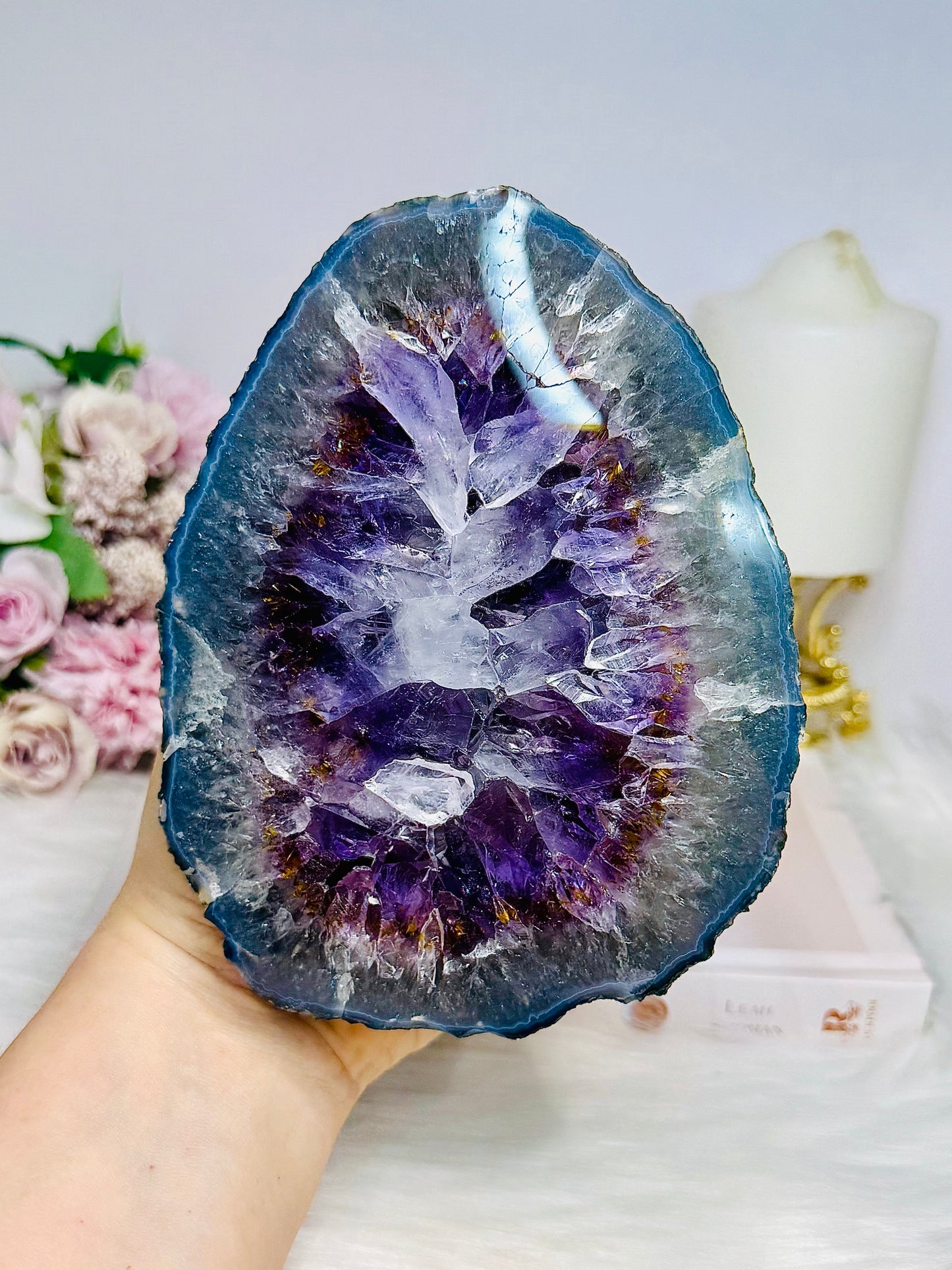 Large High Grade Amethyst Geode with Goethite Inclusions on Stand 1.6KG 20cm