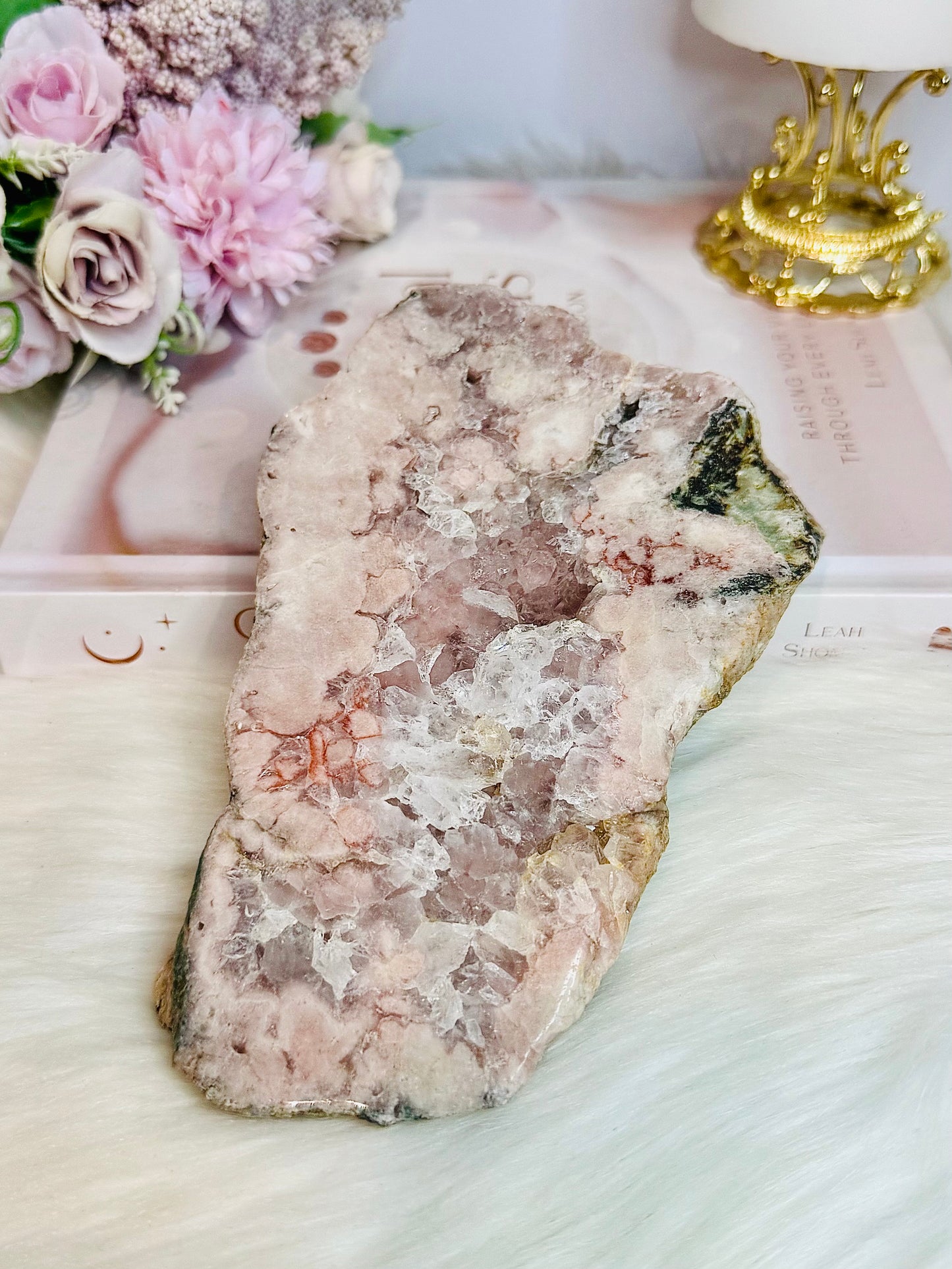 Natural Pink Amethyst Druzy Slab 490g 16cm