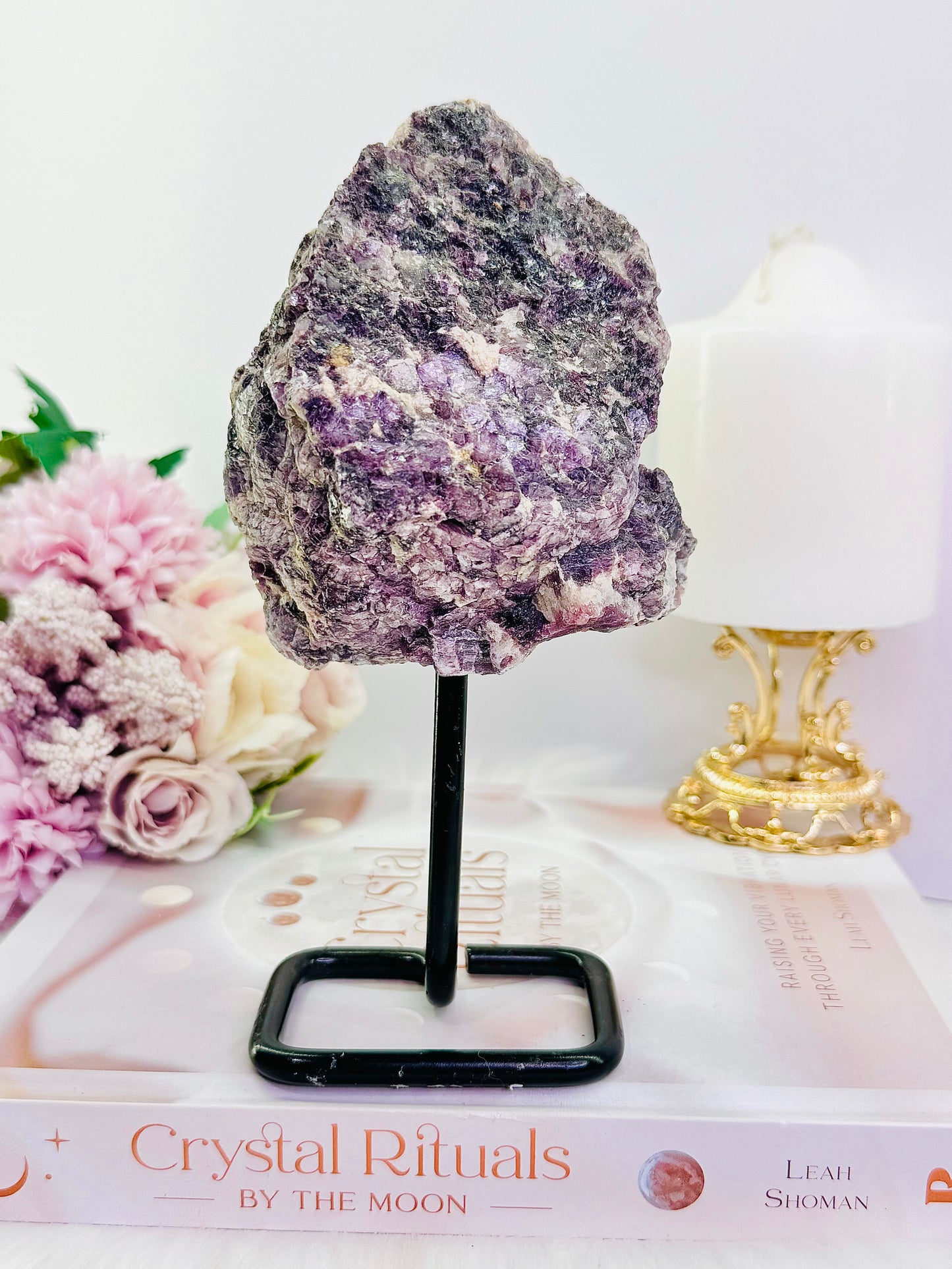 Absolutely Gorgeous Large Chunky Raw Lepidolite Specimen On Stand 17cm Tall 579grams