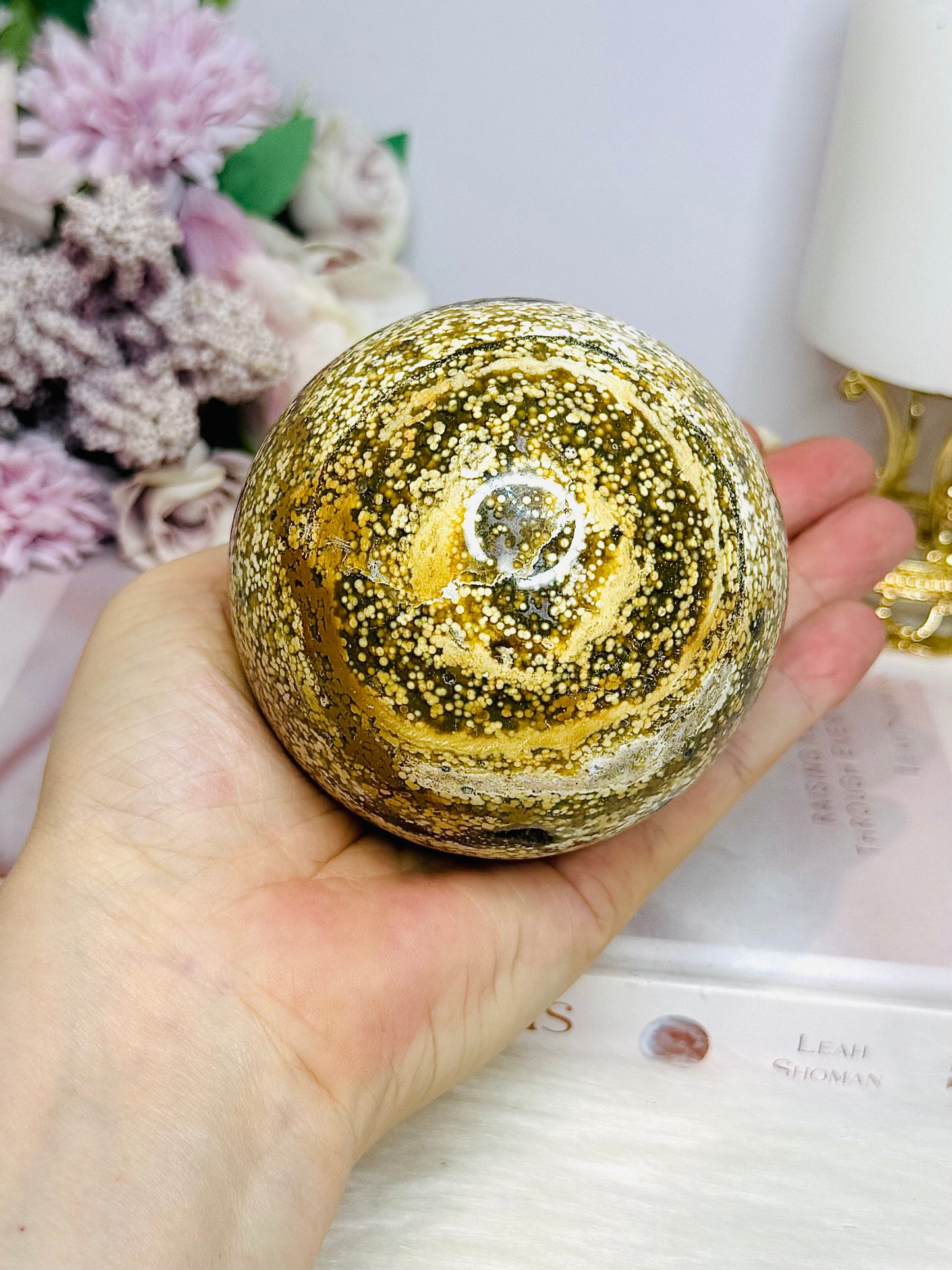 Large Orbicular Ocean Jasper Sphere On Stand 734g