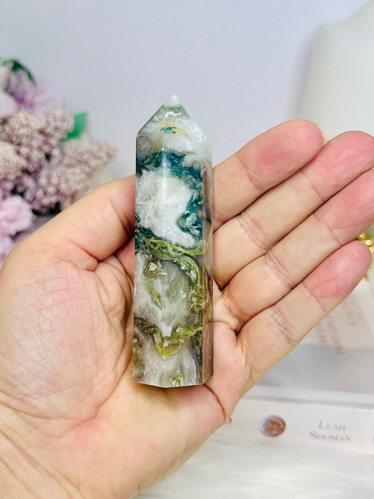 Moss Agate Tower 9cm