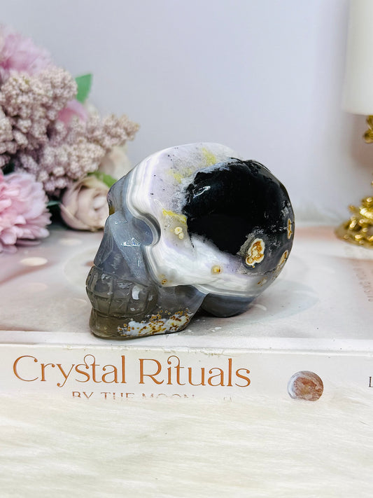 Druzy Rare Combination Agate Carved Skull 8cm 308g