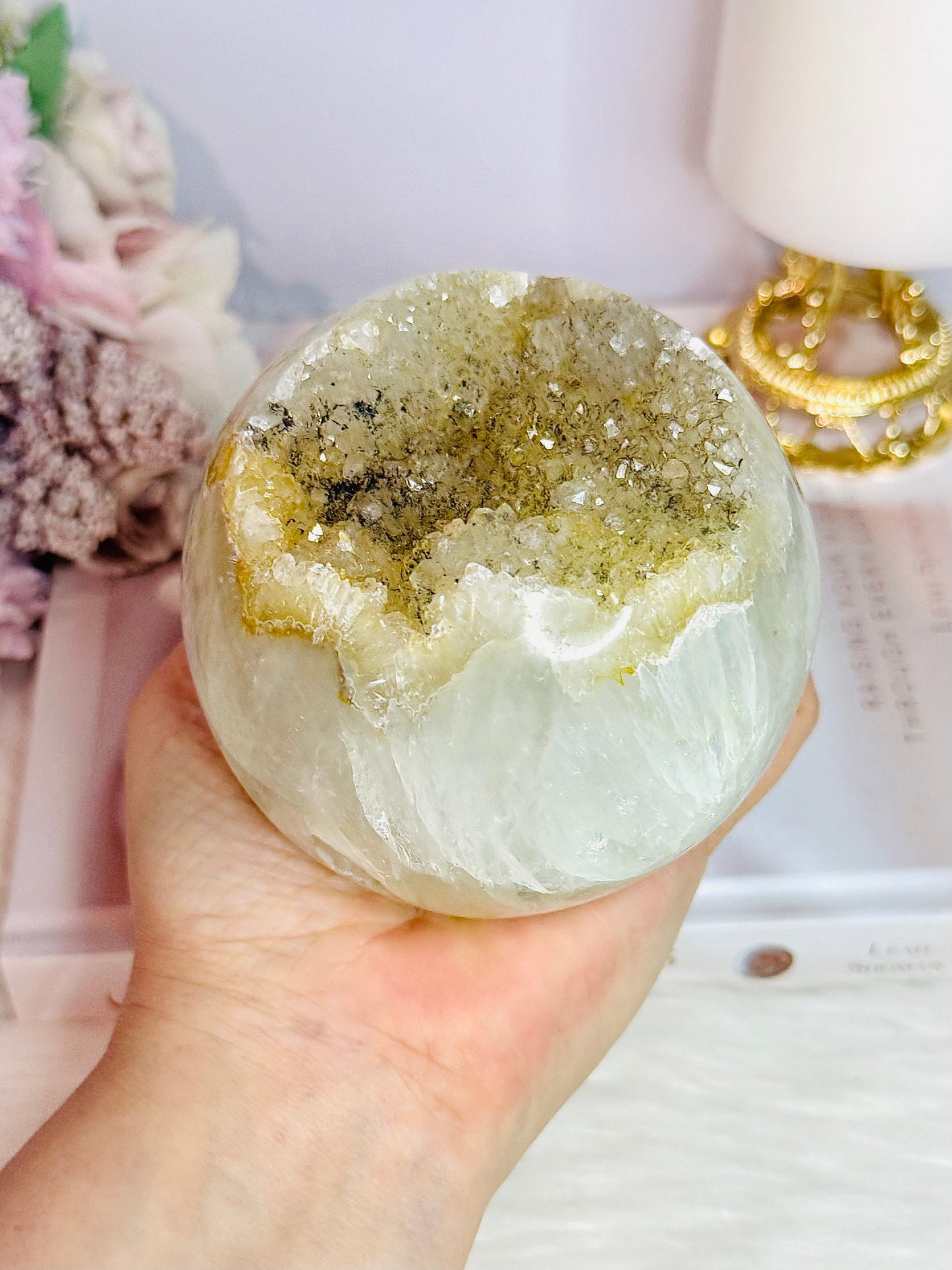 WOW!!!!! Huge 9cm 951gram Gorgeous Druzy Agate Sphere On Stand