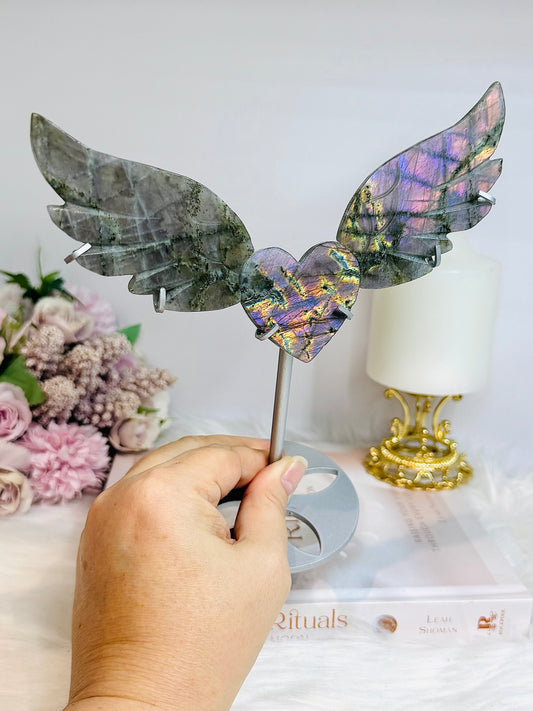 Purple Labradorite Heart with Wings ~ Each piece is full of flash 18cm