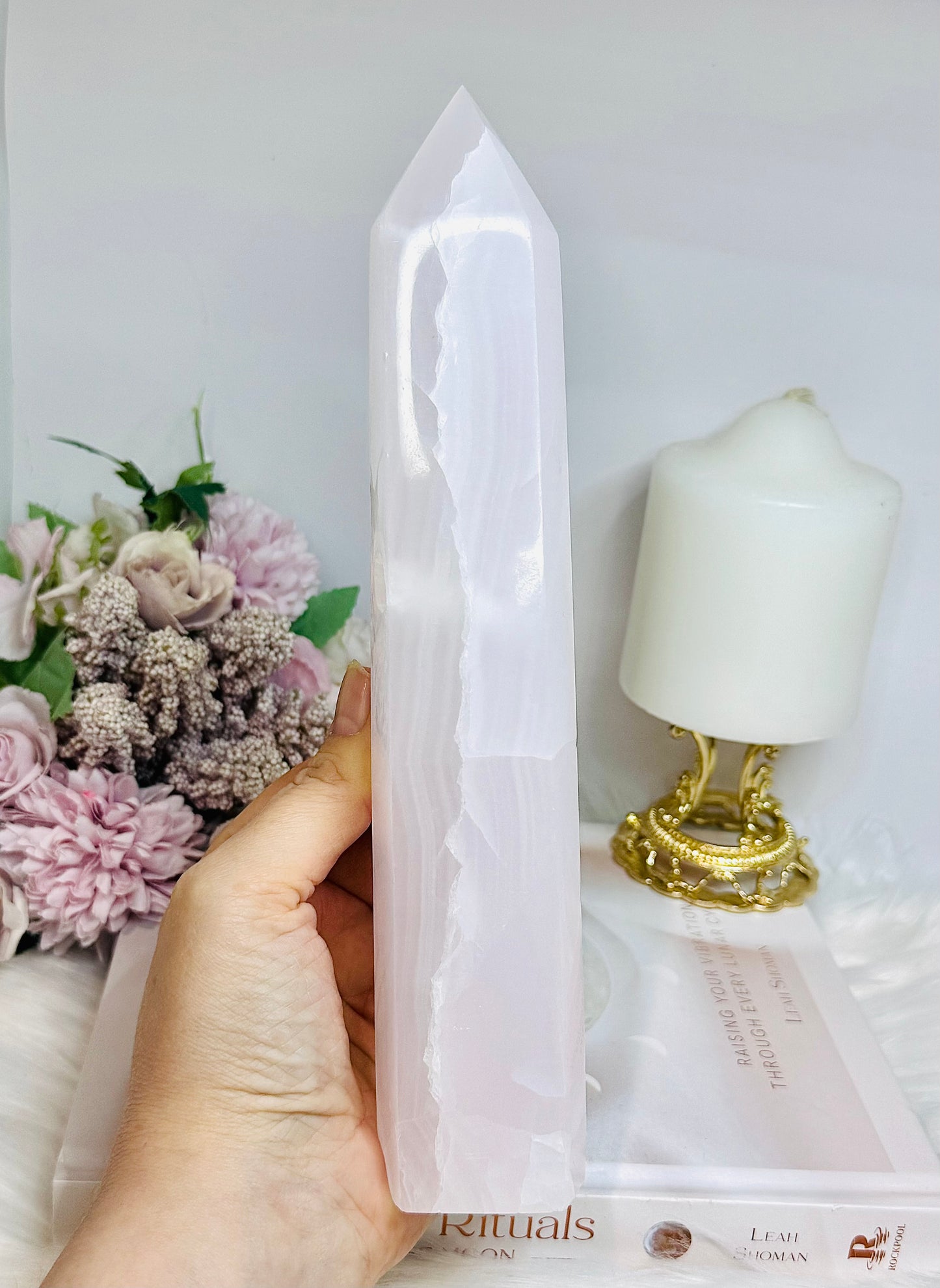Large Pink Calcite Tower (UV Reactive) Reduced as damage at back 23cm