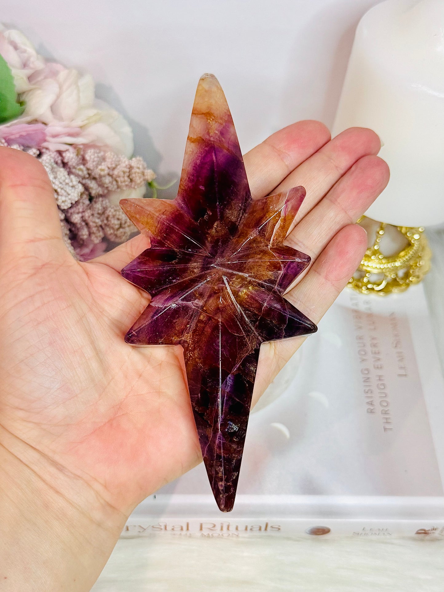Incredible Large Natural Fluorite Carved Polaris Star On Stand 25.5cm