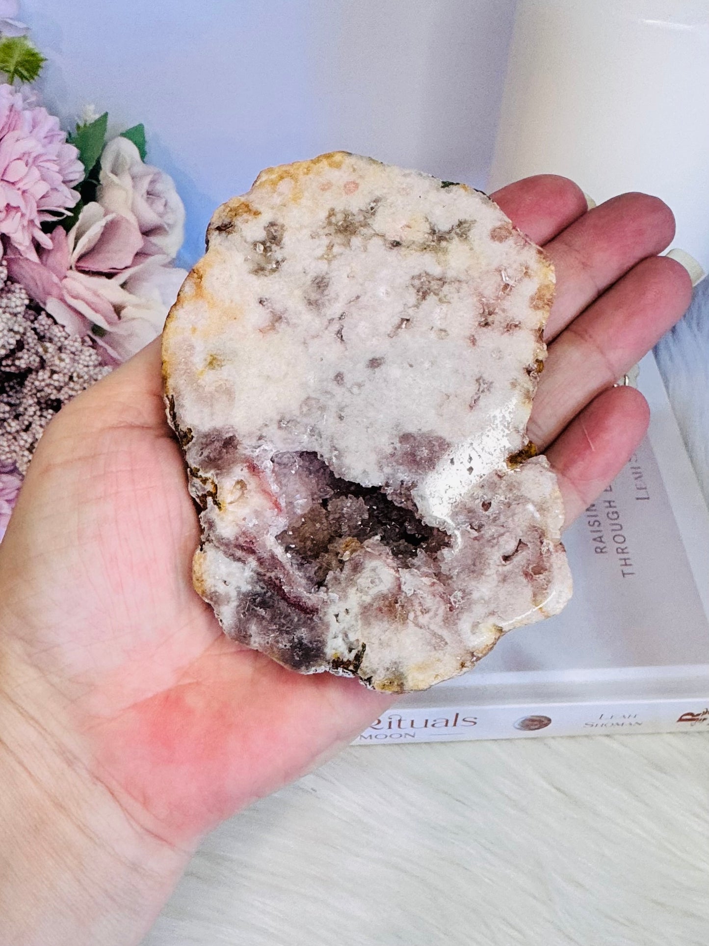 Chunky 10cm Thick Druzy Pink Amethyst Slab From Brazil