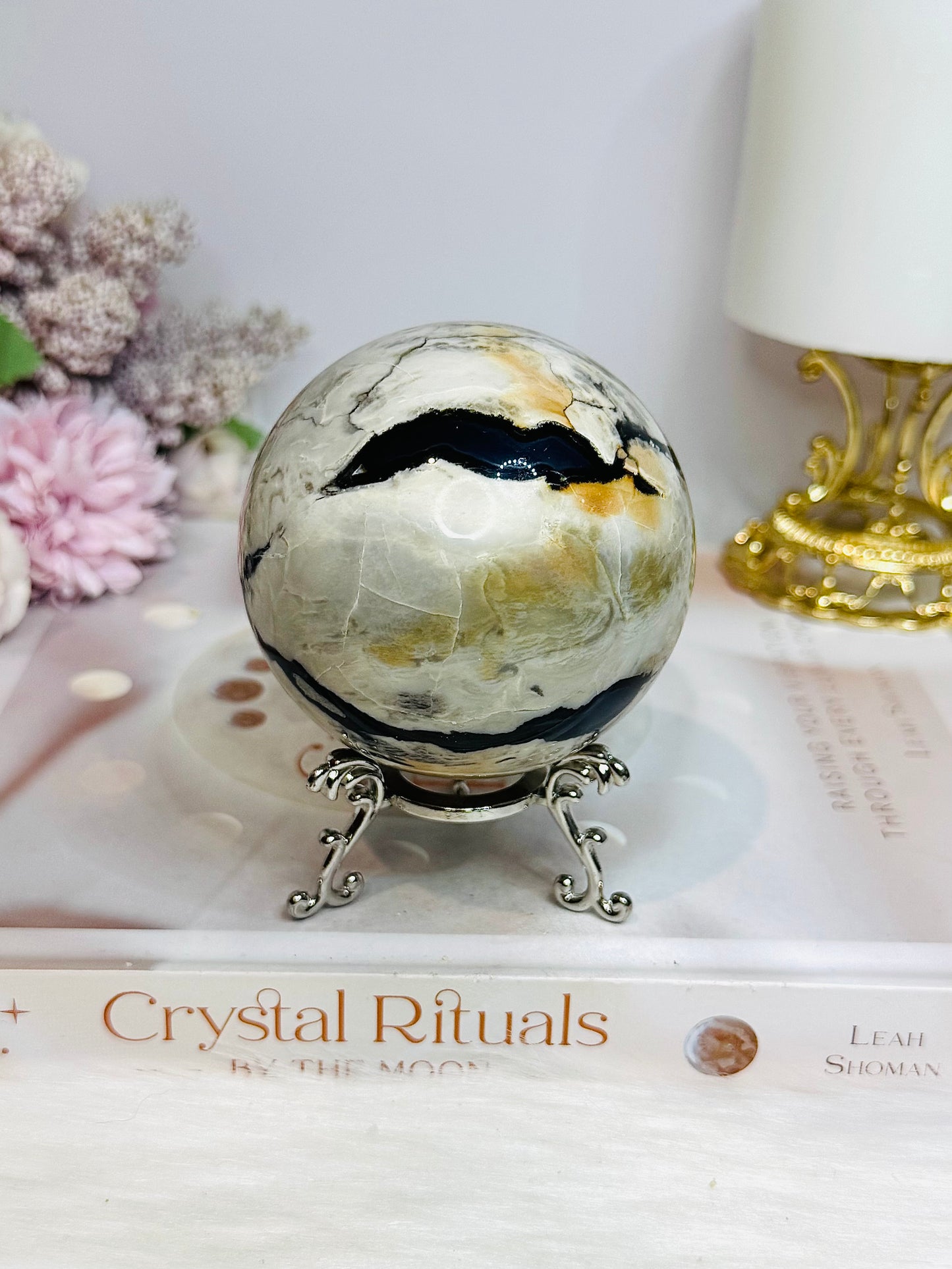 Large Volcano Agate Sphere (UV Reactive) On Stand 416g