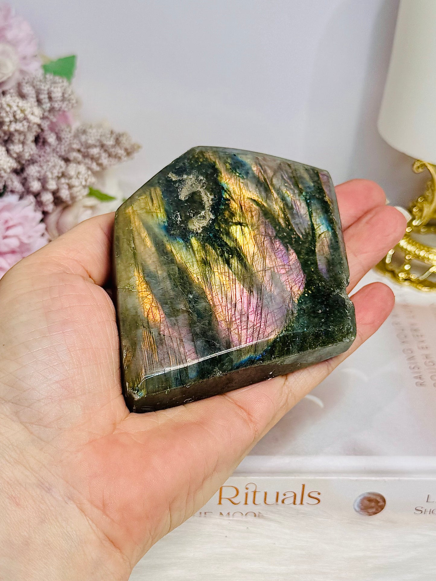 Labradorite Freeform Pink & Purple Flash ~ (Imperfection on face of slab) 282g 8cm