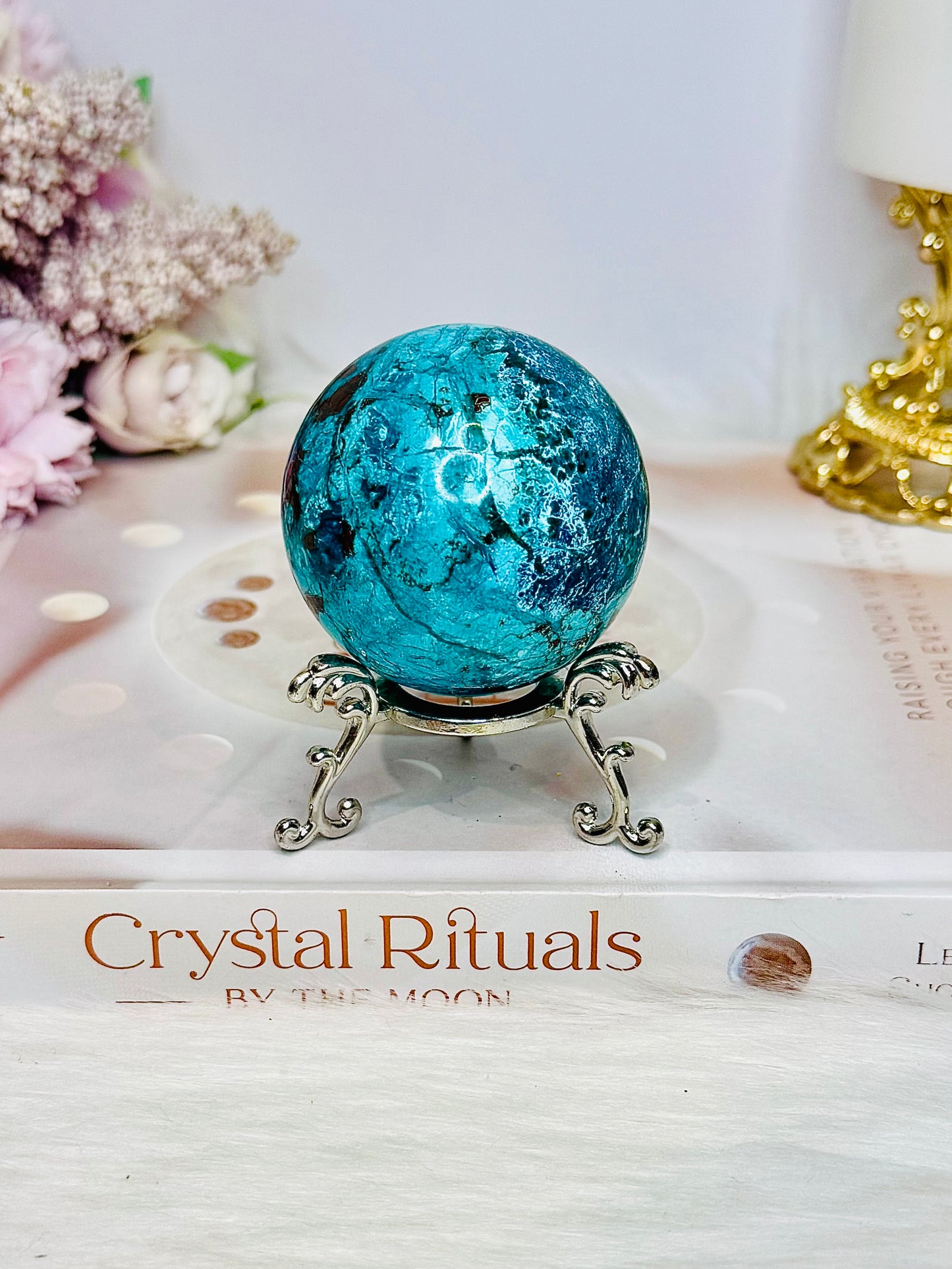 High Grade Chrysocolla Sphere on Stand 181g