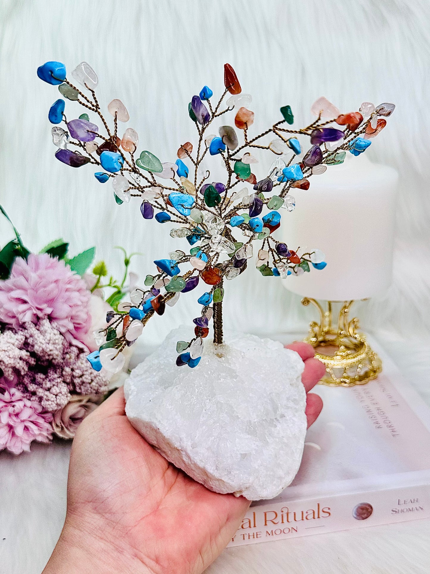 Beautiful Mixed Chip Large 20cm Tree on Quartz Stand ~ Truly Gorgeous