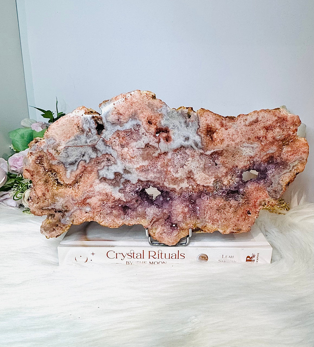 High Grade Pink Amethyst Druzy Slab on Stand 1.2KG 27.5cm