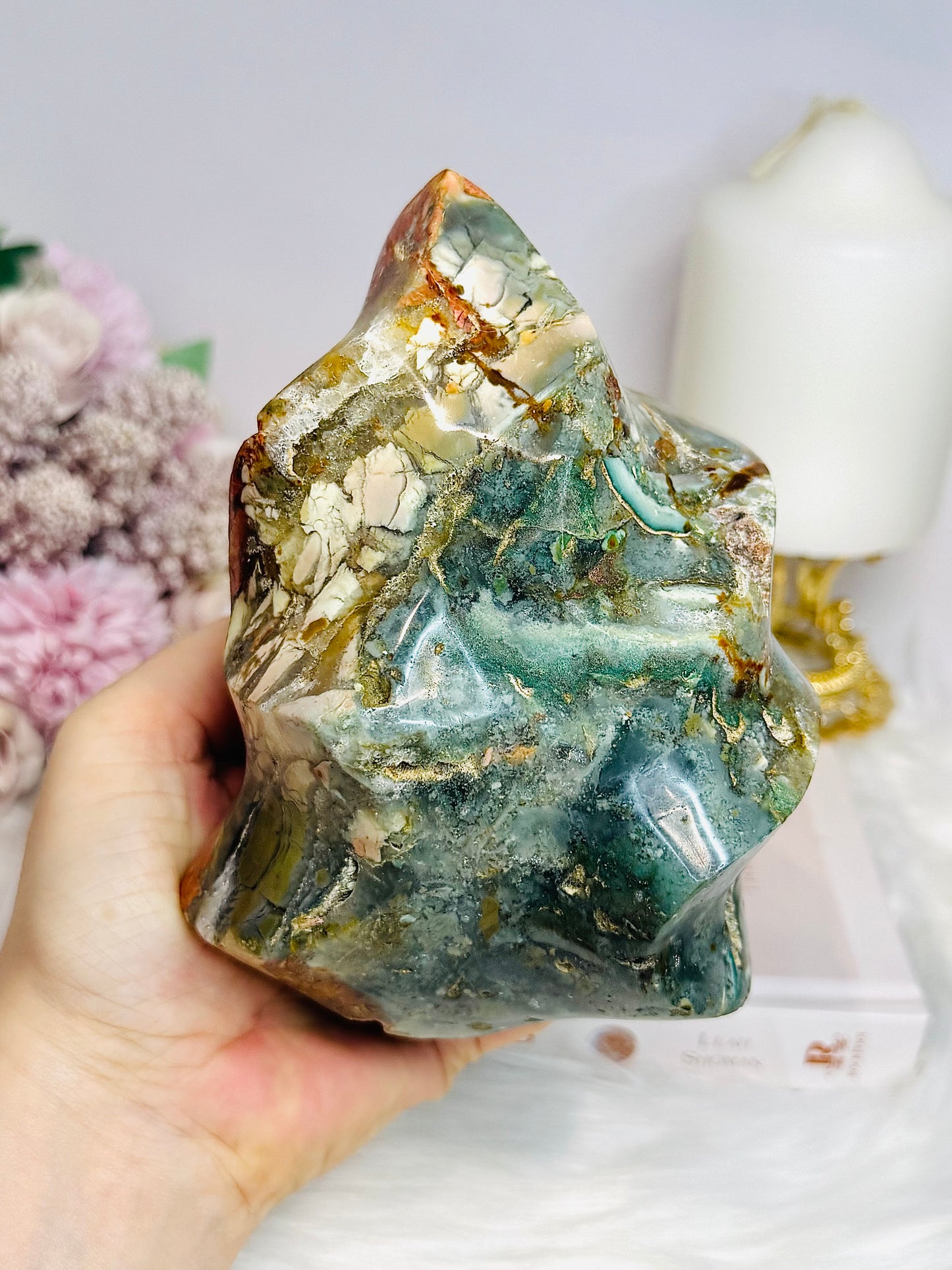 High Grade Ocean Jasper Carved Flame 13cm 1.1KG