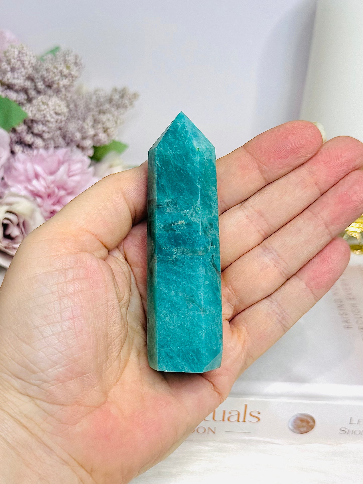 High Grade Amazonite with Smokey Quartz Tower 9cm