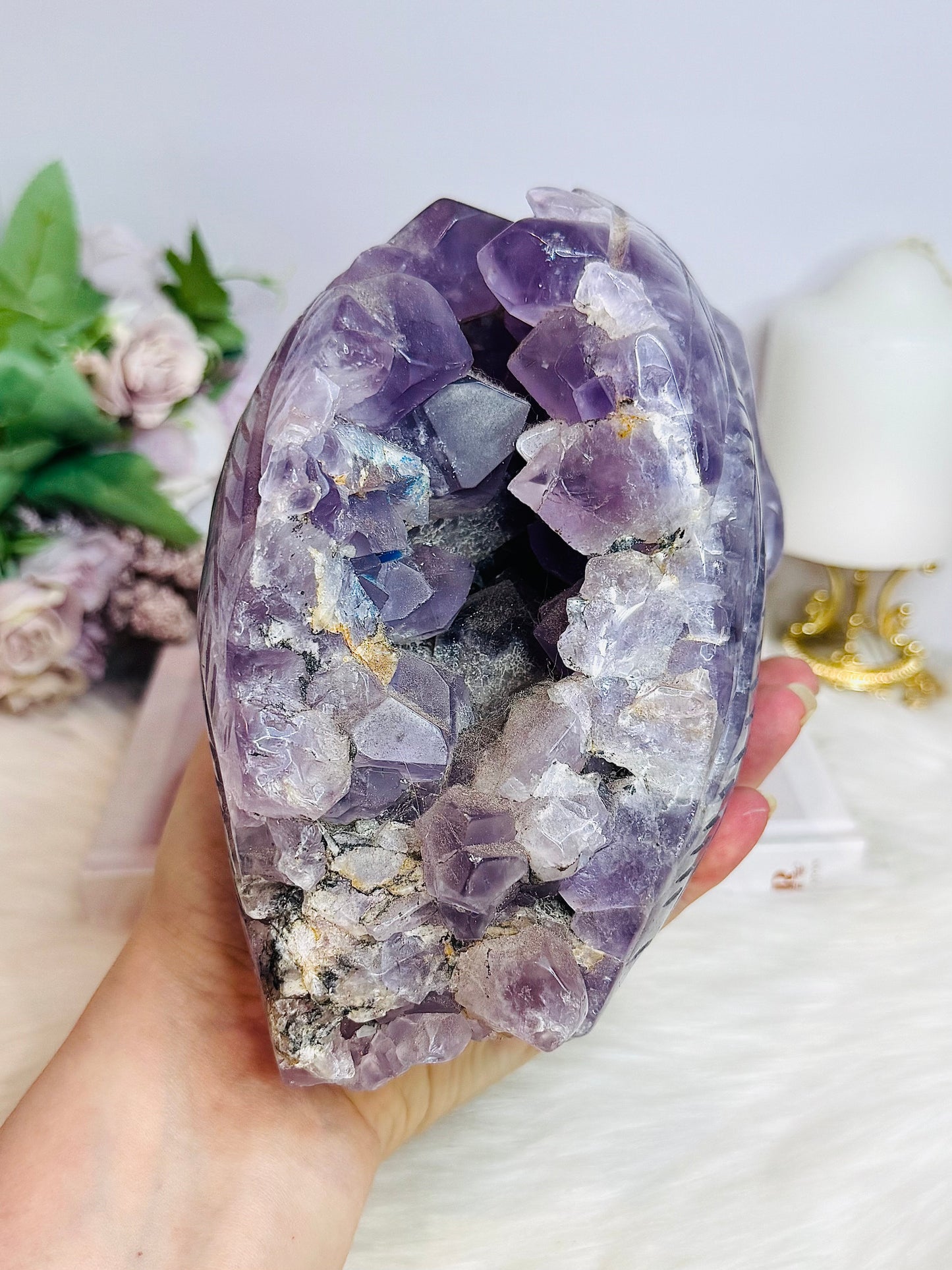 Huge Amethyst Druzy Carved Skull 18.5cm 2.46KG