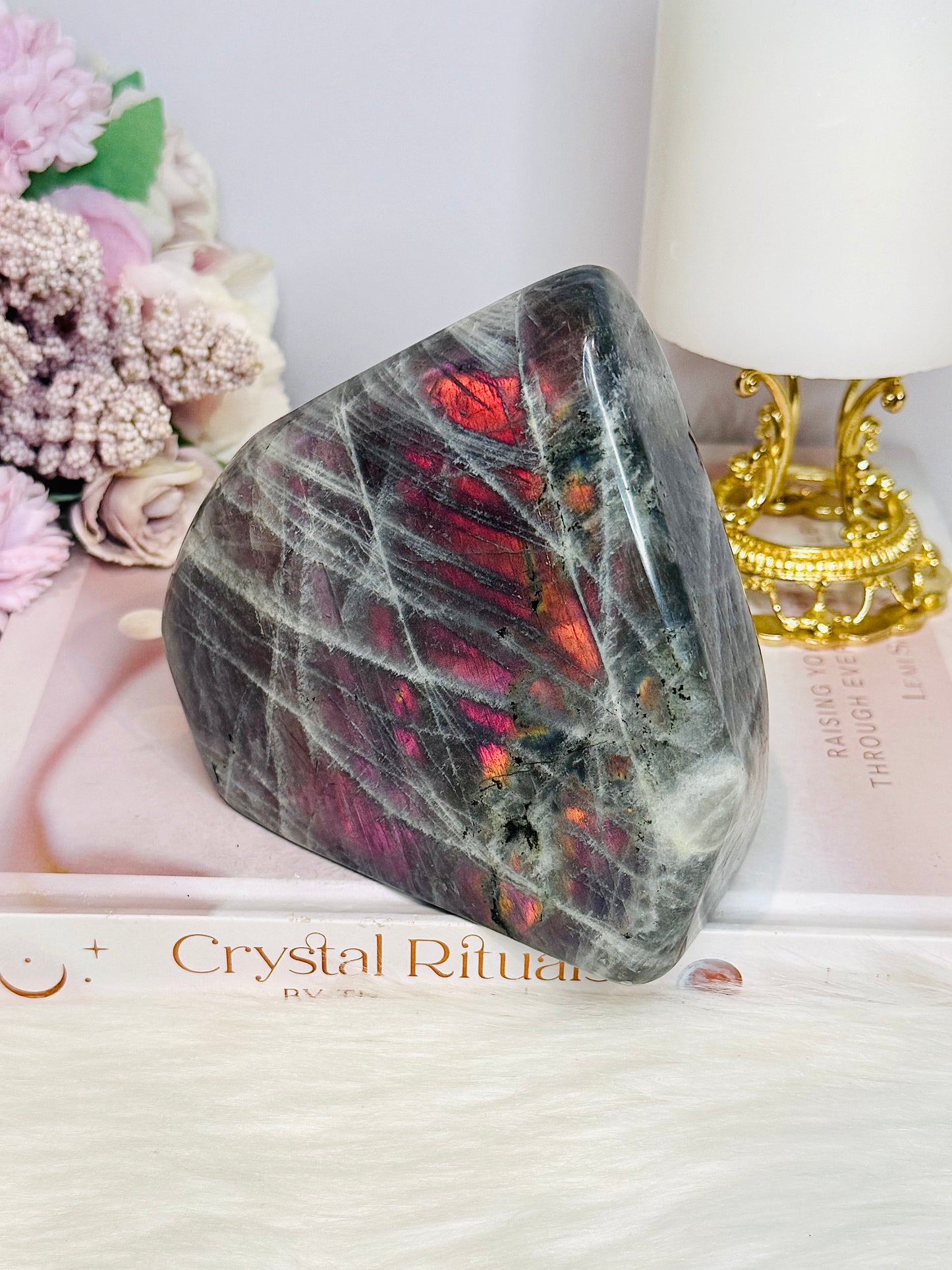 Large Polished Pink & Purple Flash Labradorite Freeform 904g