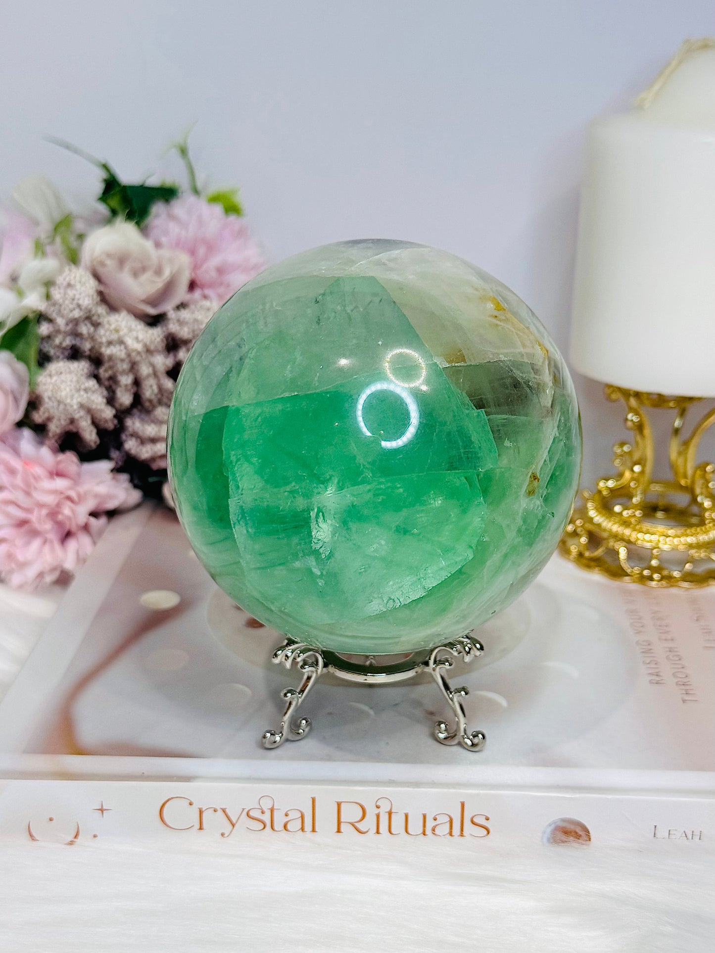 Large Green Fluorite Sphere on Stand 1.45KG