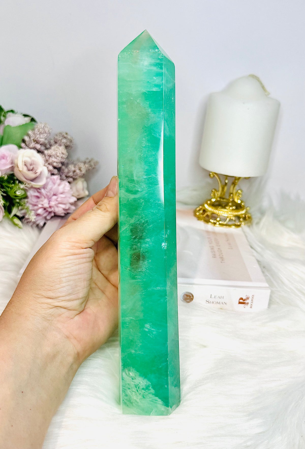 Huge High Grade Green Watermelon Fluorite Tower 25cm 995g