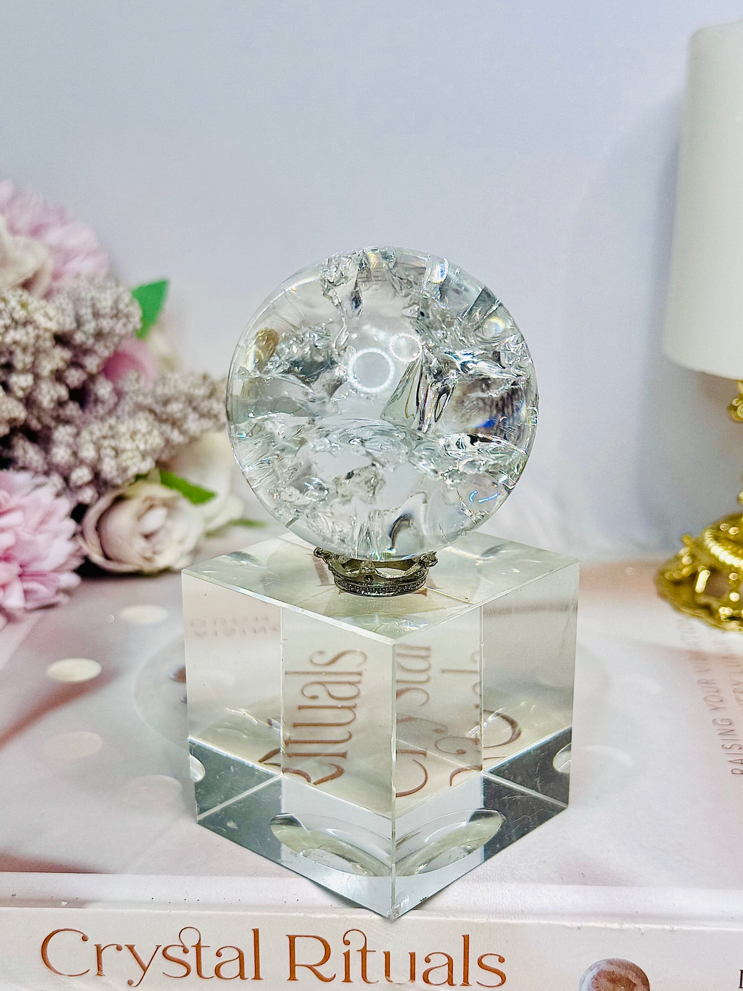 Fire & Ice Crackle Quartz Sphere On Stand 145g