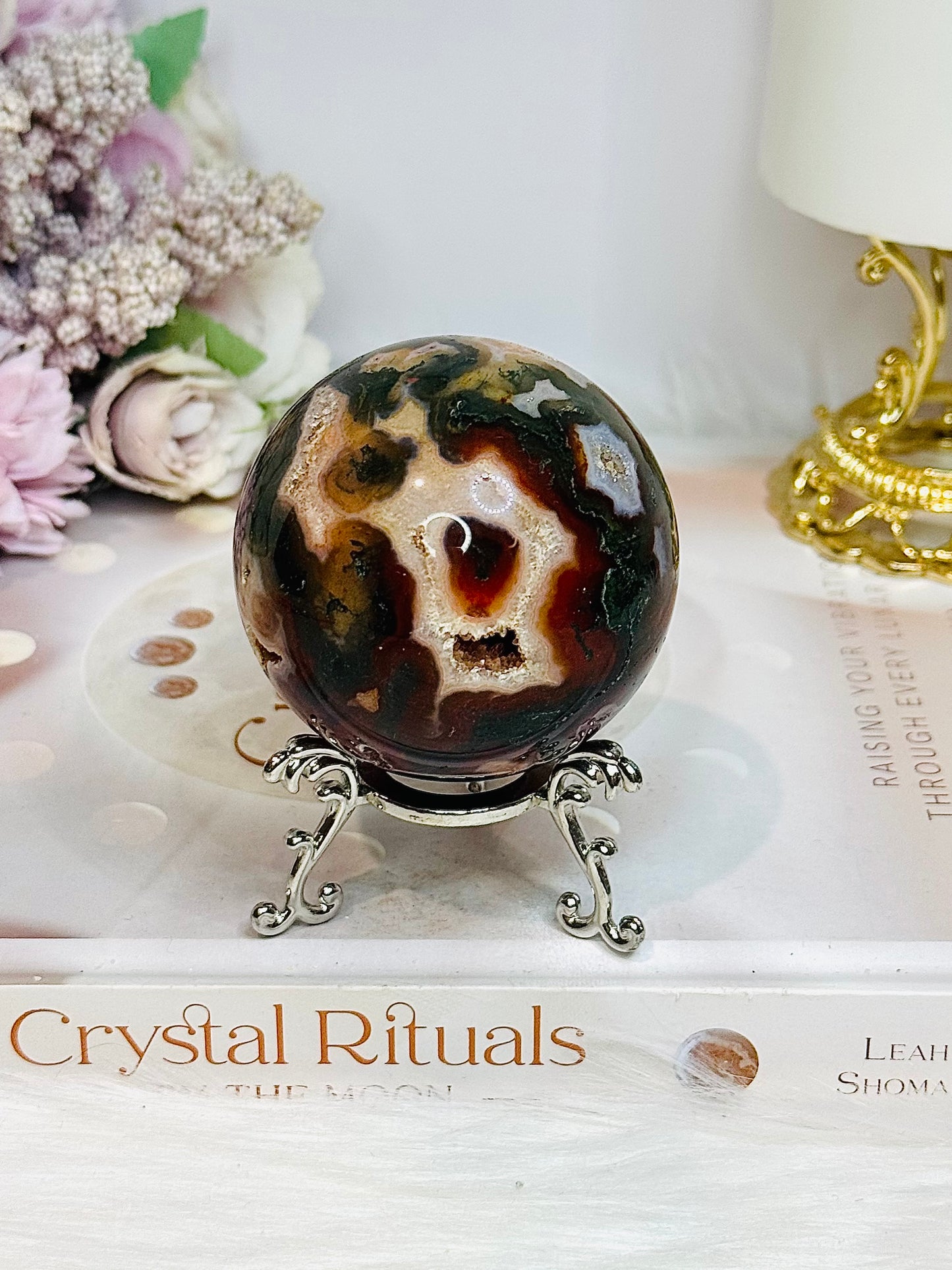 Red Moss Agate Druzy Sphere on Stand 280g