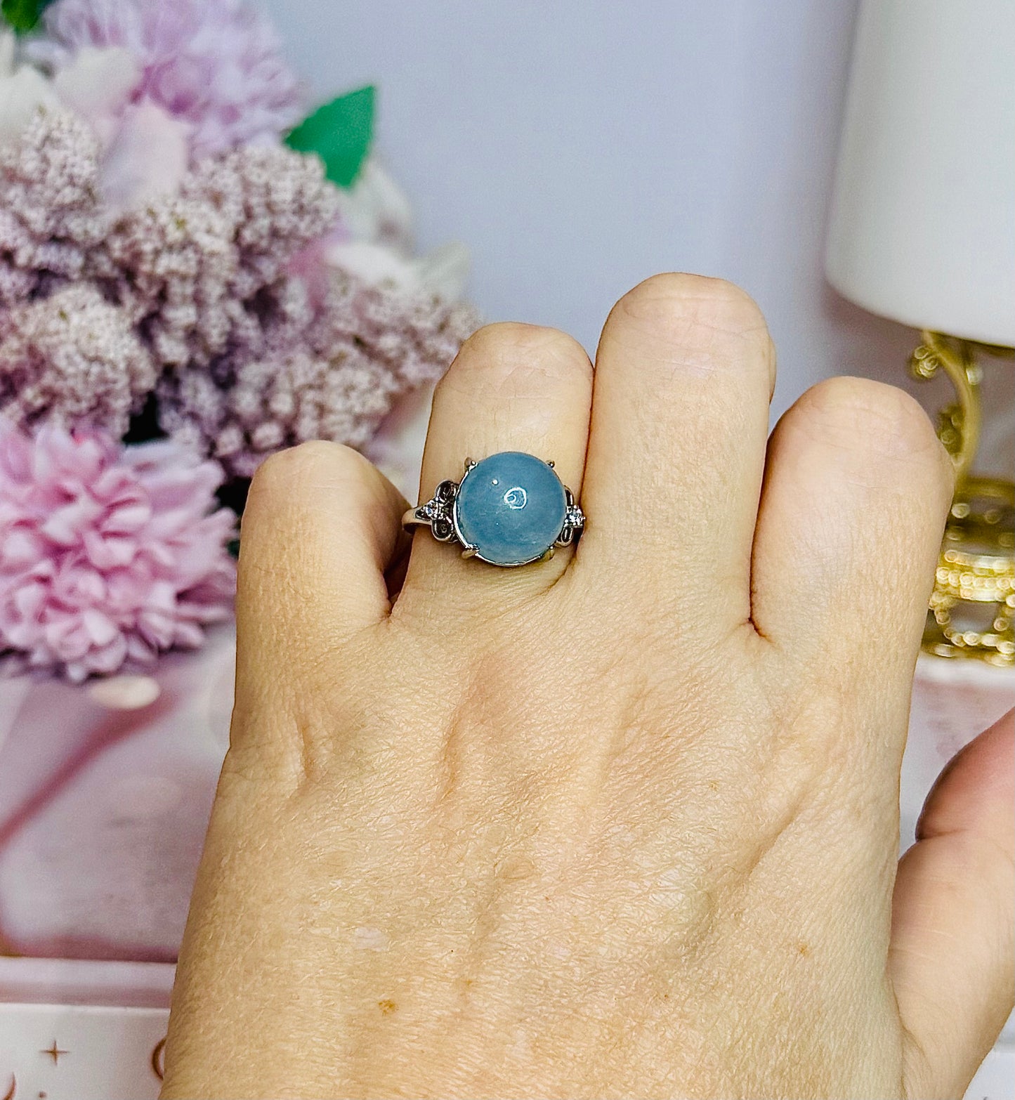 Adjustable Aquamarine Silver Ring in Gift Bag