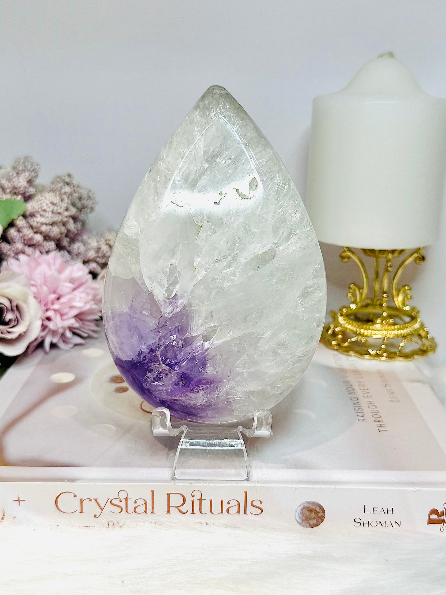 Large Chunky Amethyst In Quartz Teardrop | Freeform on Stand 675g 14cm