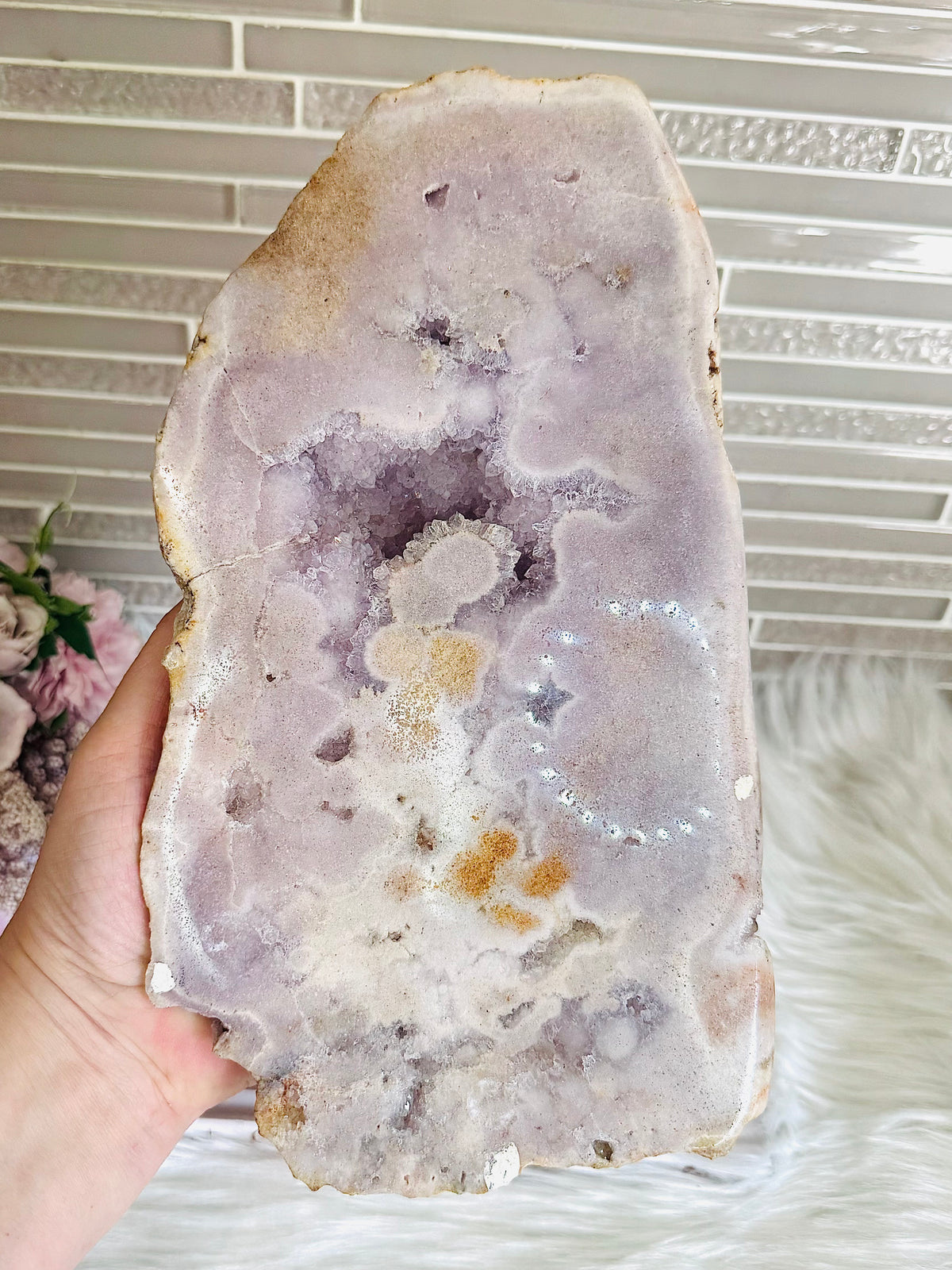 Statement Piece ~ Huge Pink Amethyst Druzy Chunky Butterfly Wings On Stand 33cm x 34cm 4.2KG