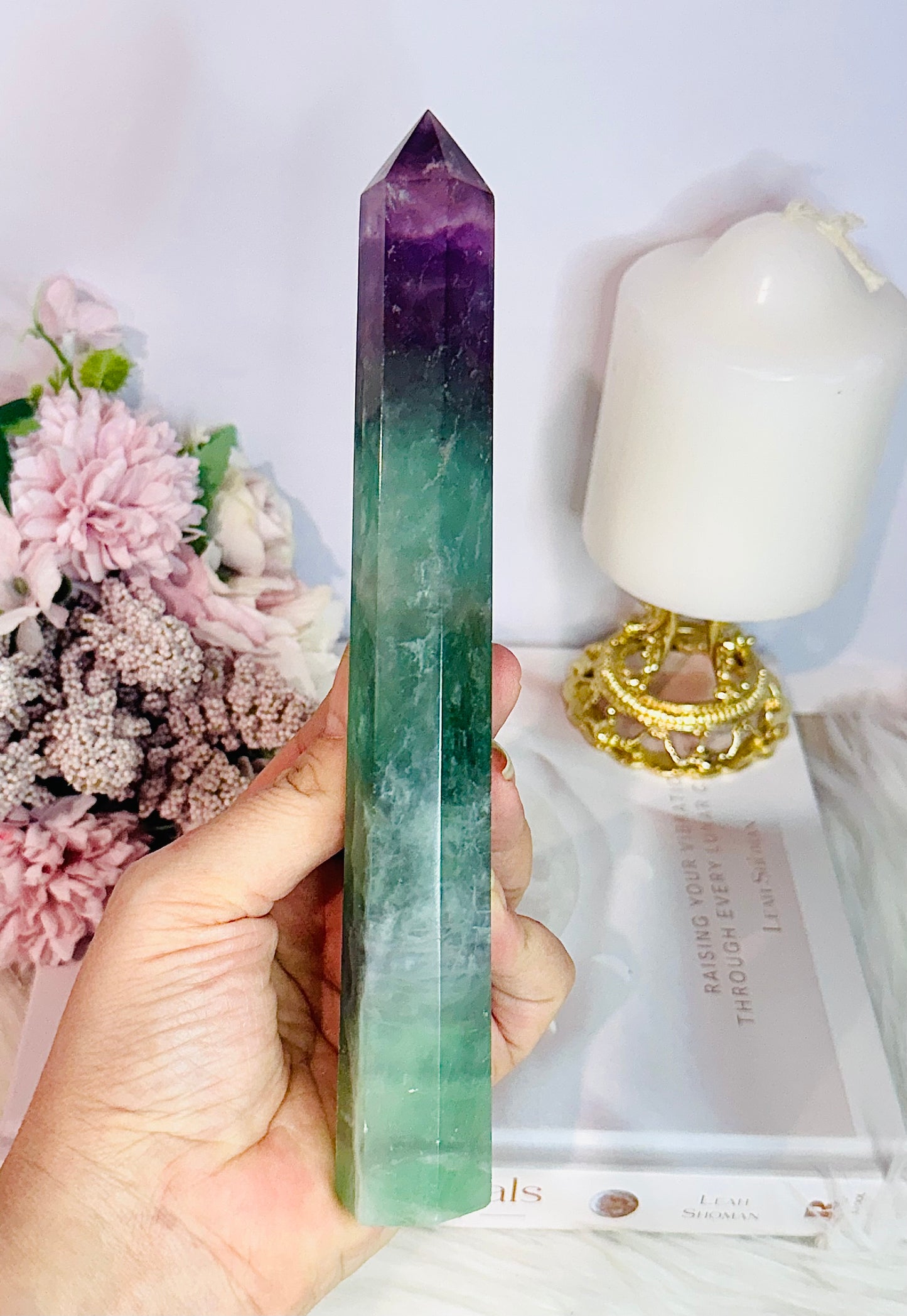 Tall 20cm Watermelon Fluorite Tower