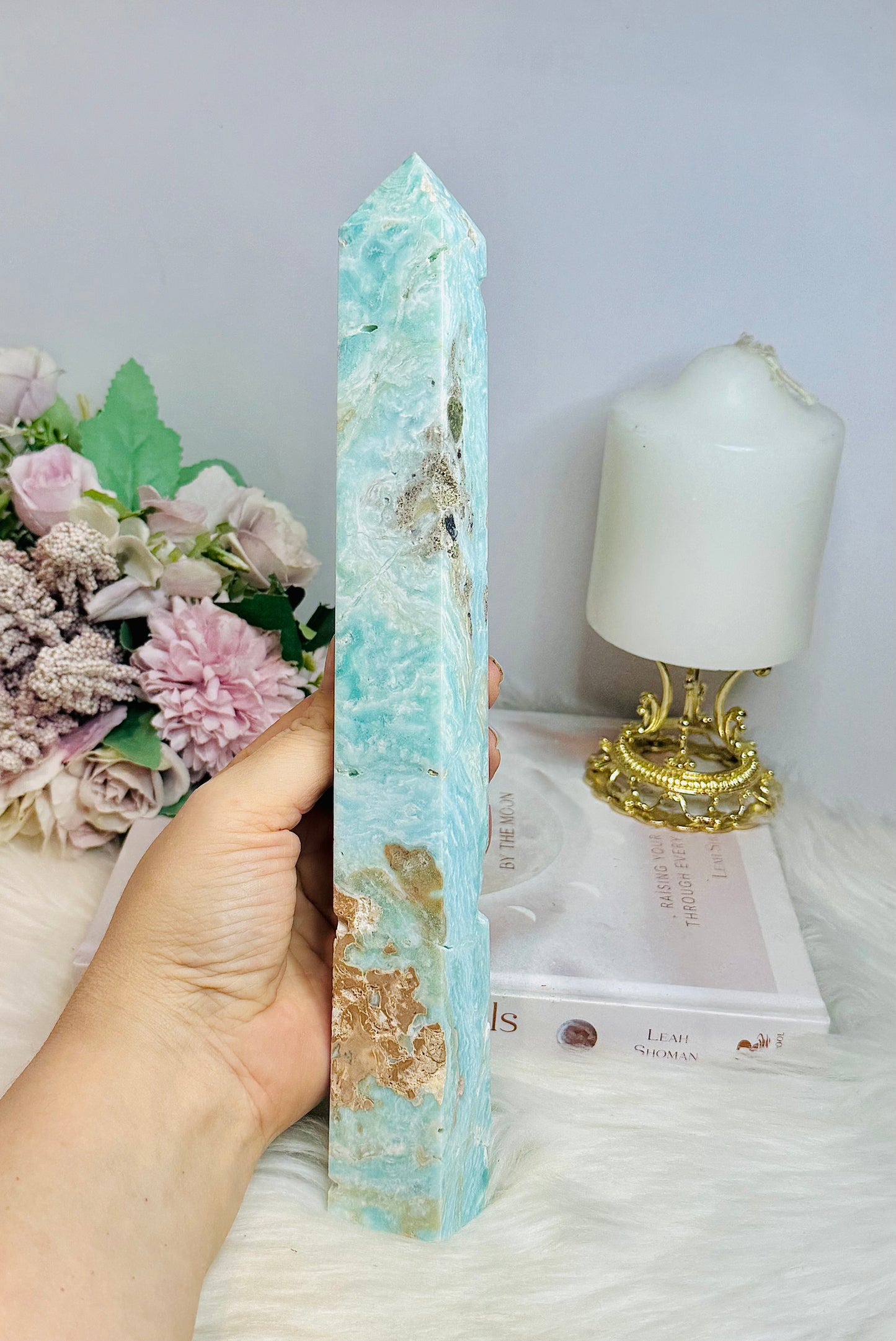 Large Blue Hemimorphite Druzy Raw Tower 26.5cm