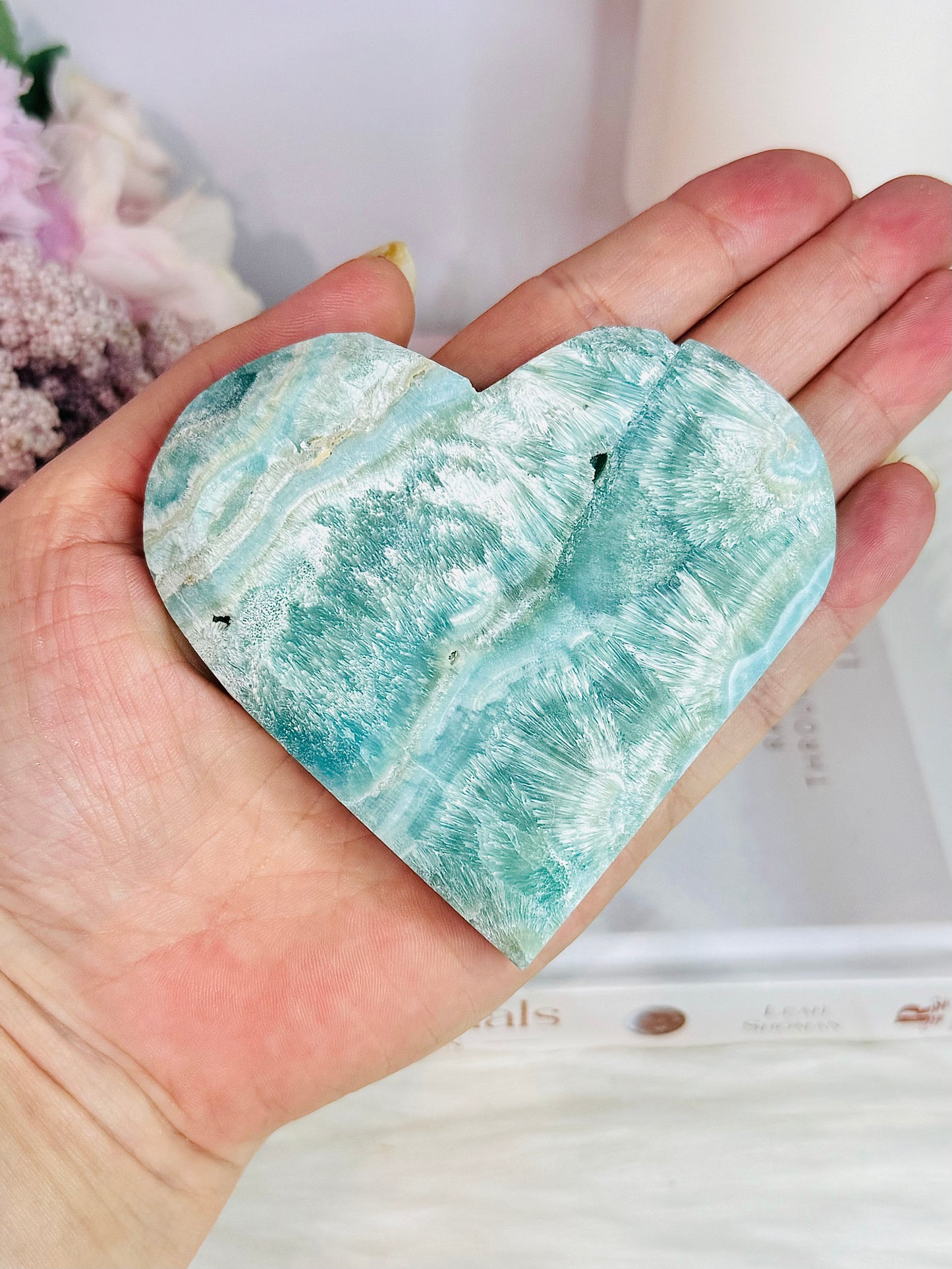 High Grade Blue Caribbean Calcite Carved Heart 9cm