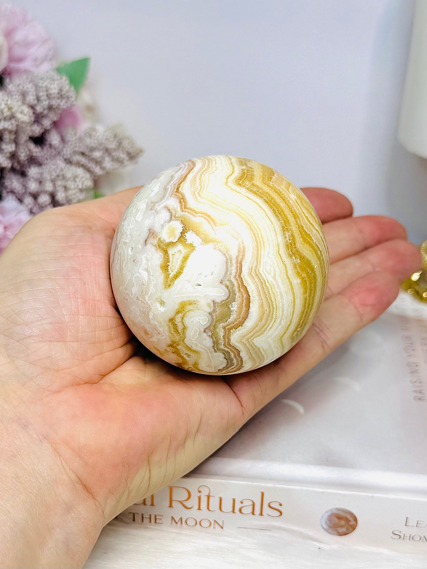 Orange Calcite Sphere on Stand 335g