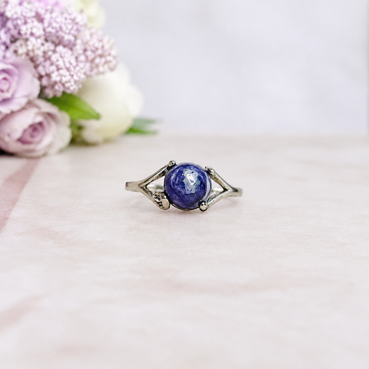 Purple Charoite Adjustable Silver Ring in Gift Bag