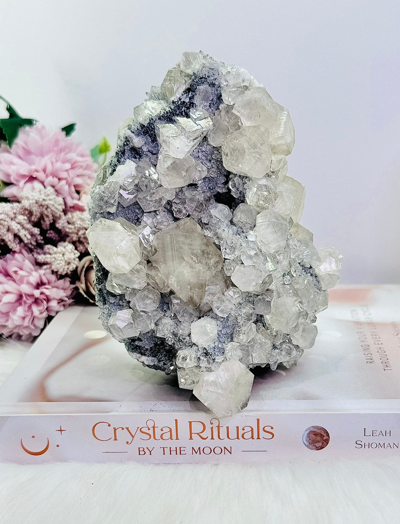 Natural Gorgeous Large Calcite Cluster 20cm On Timber Stand (UV Reactive) 1.86KG