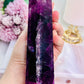 Fabulous Large 20cm Stunning Purple Fluorite Tower with Rainbows (the tower has a slight tilt)