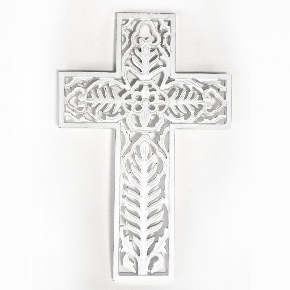Coast Whitewash Woodwn Large 40cm x 26cm Carved Cross