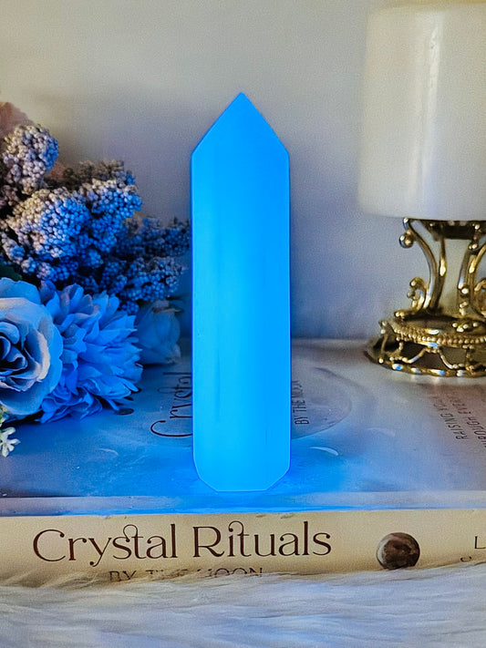 Beautiful Blue (when lit up) Synthetic Luminous Tower 10cm